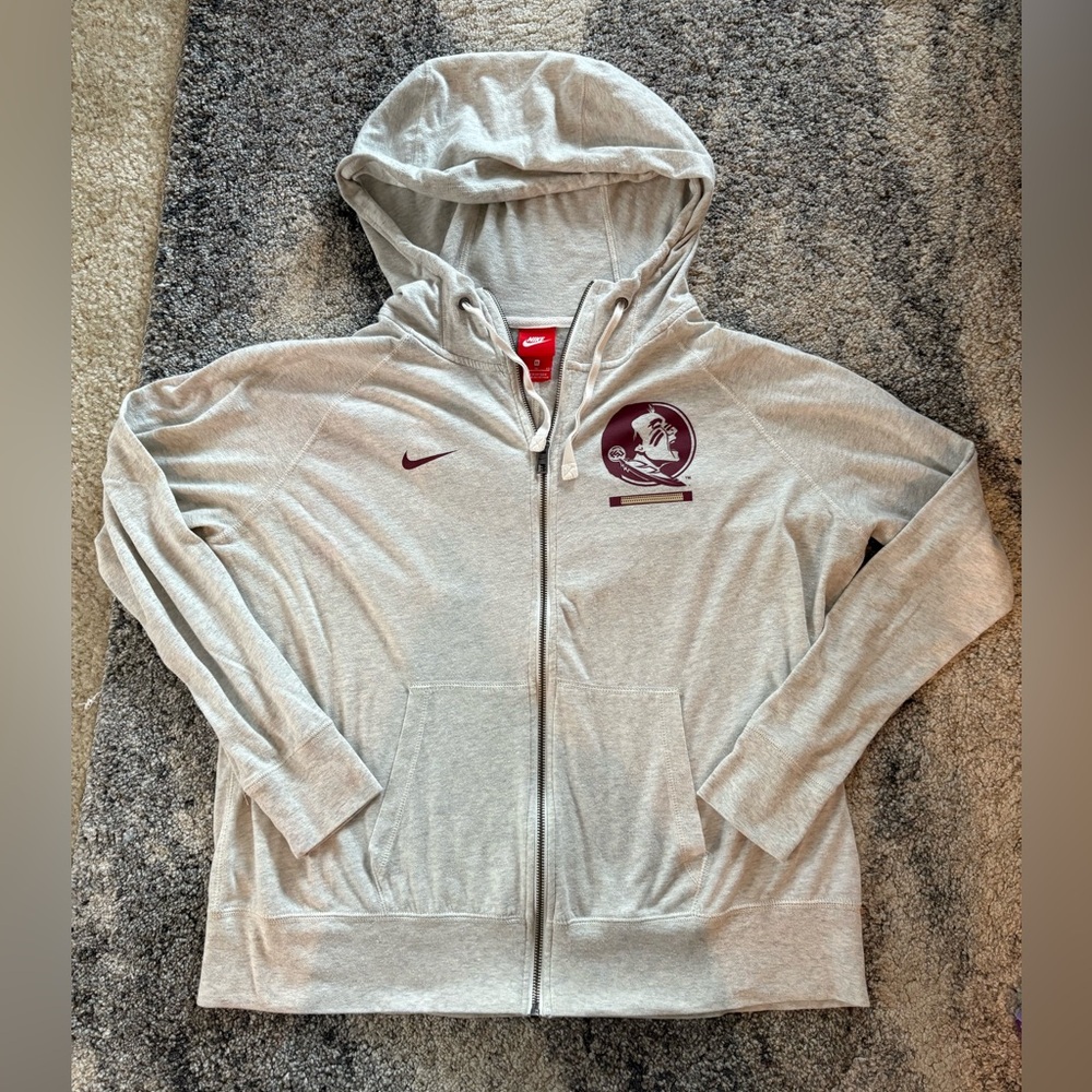 FSU Nike Light Gray Full-Zip Hoodie with Maroon Logo